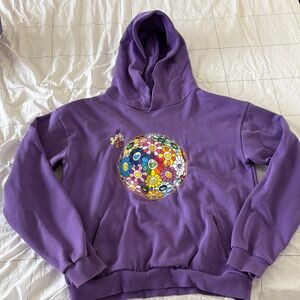 Pangaia Purple Hoodie with Floral Globe Design
